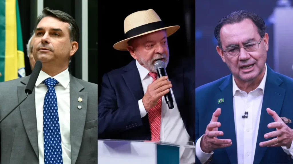 Os candidatos à Presidência, da esquerda para a direita: Flávio Bolsonaro (PL), Lula (PT) e Escritor Augusto Cury (Avante) • Foto 1: Andressa Anholete/Agência Senado | Foto 2: Tânia Rêgo/Agência Brasil | Foto 3: Estadão Conteúdo
