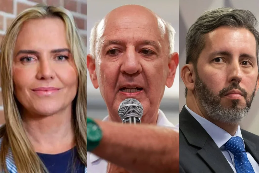 Montagem com os pré-candidatos ao GDF: Celina Leão, José Roberto Arruda e Leandro Grass