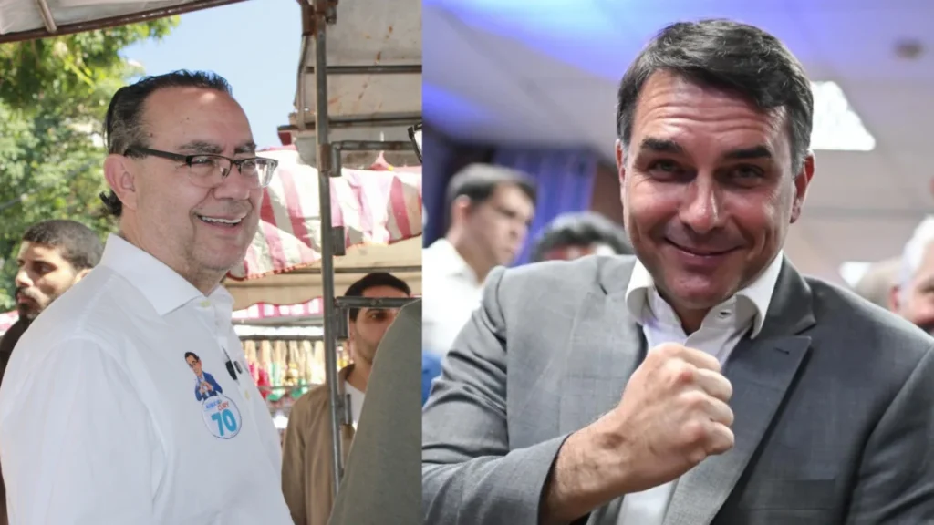 Augusto Cury e Flávio Bolsonaro | Reprodução/X/@eixopolitico/@republiqueBRA